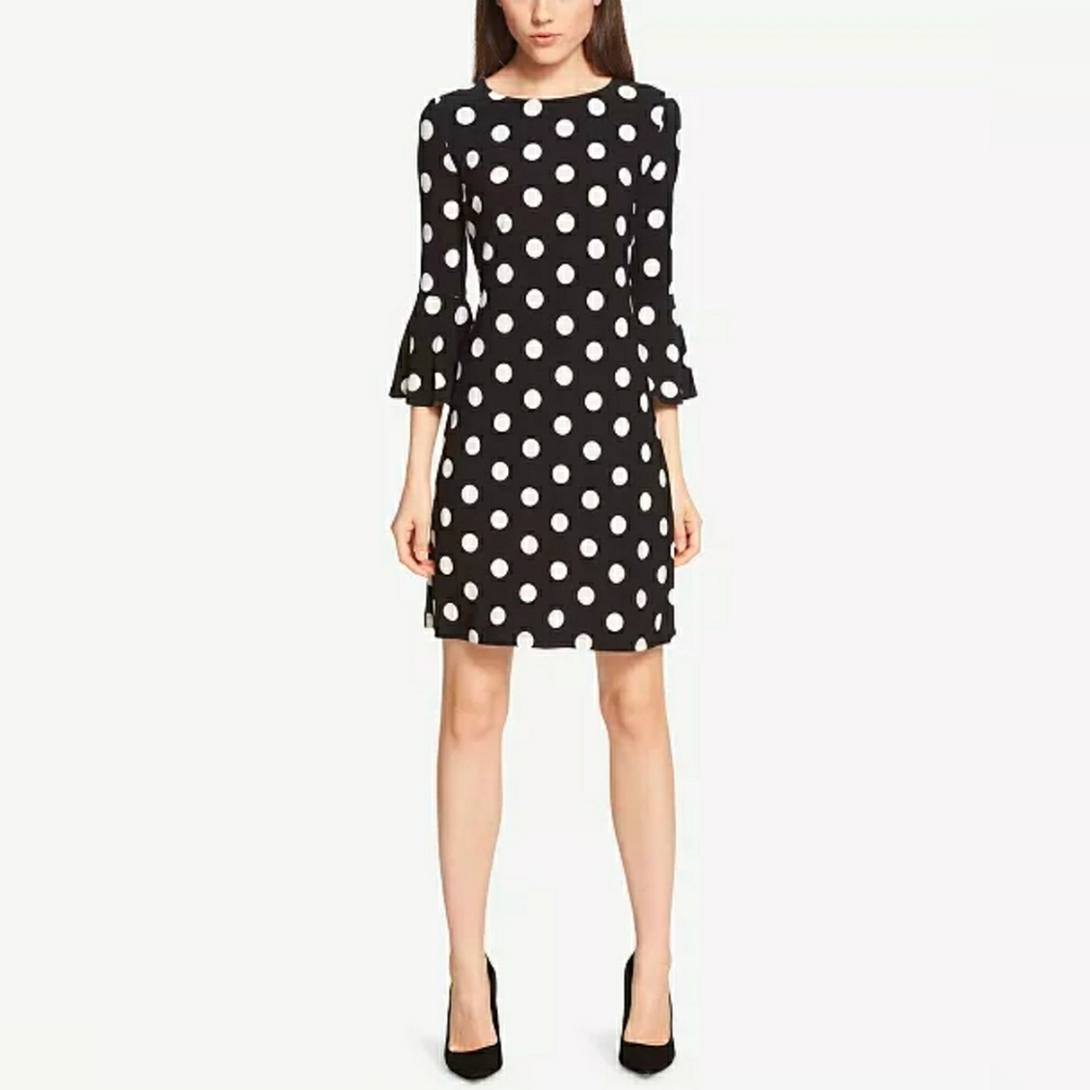 Tommy Hilfiger Black and White Polka Dot Bell Sleeves Dress